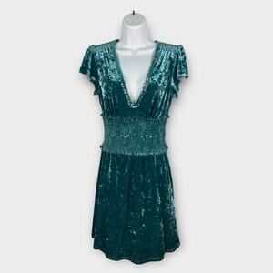 Blue Velvet Fairycore Dress Sequin Flutter Sleeve XS Whimsical‎